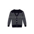 Boy's Knitted Buttoned White Black Stripe School Cardigan